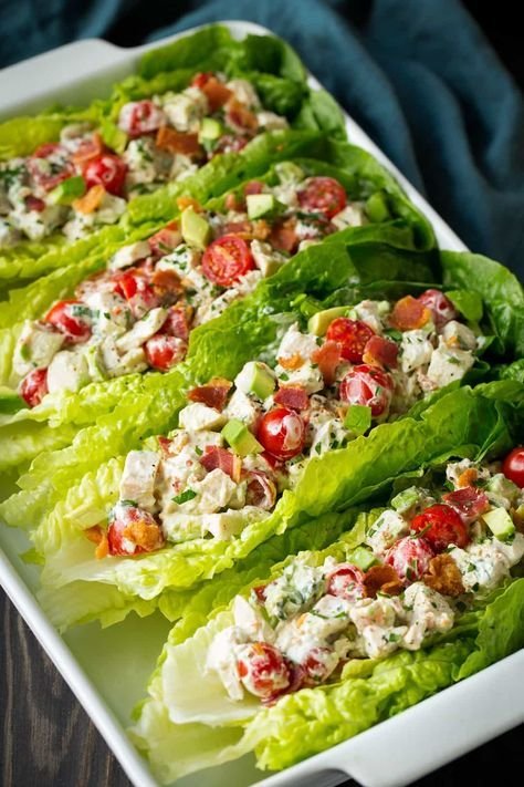 Deliciosa ensalada griega de garbanzos: una opción fresca y saludable llena de sabor BLTA-Chicken-Salad-Lettuce-Wraps-Cooking-Classy